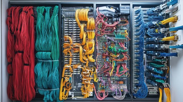 A Colorful Network of Cables in a Server Room