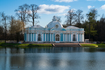 Grotto Pavilion on the shore of the Large pond in the Catherine Park of Tsarskoye Selo on a sunny...