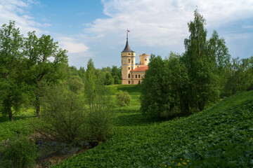 View of the Castle of the Russian Emperor Paul I-Marienthal (BIP fortress) on a sunny summer day, Pavlovsk, Saint Petersburg, Russia