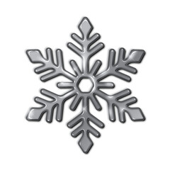 Shimmering metallic silver snowflake realistic vector illustration. Essence of Christmas and New Year 3d object on white background