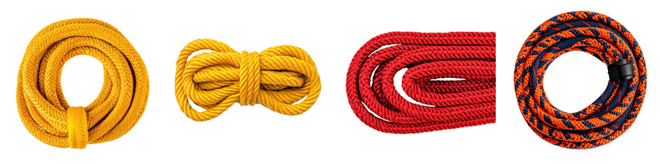 An assortment of colorful ropes strings and cords in various shapes textures and patterns  The image showcases the visual appeal and versatility of these materials for decorative design or purposes