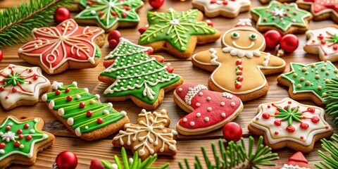 Delicious assortment of freshly baked Christmas cookies , holiday, festive, baking, homemade, sweet, treats, icing