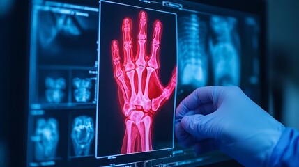 Detailed X ray Image of Human Hand Skeleton Revealing Bone Structure for Medical Diagnosis Healthcare Treatment and Scientific Research