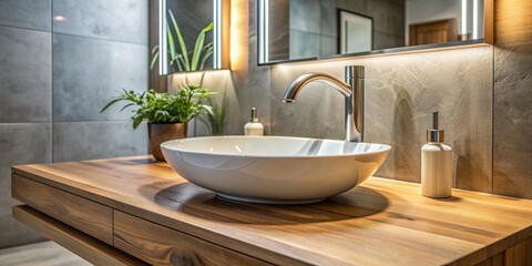 Close up of a modern washbasin in a stylish bathroom, washbasin, interior, bathroom, sink, clean, modern, faucet, home, design