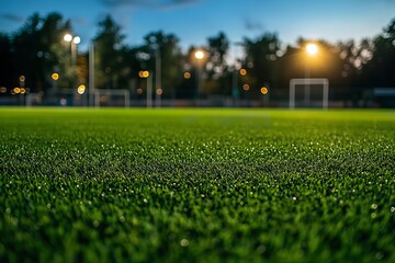 A soccer pitch with a bright green lawn. Generative Ai