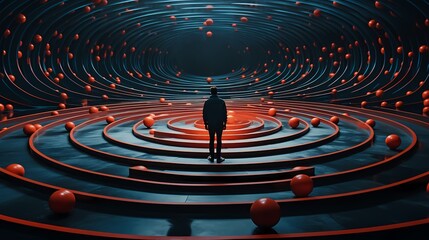 Obraz premium Digital technology time tunnel and character illustration poster background