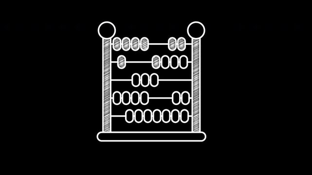 White line abacus icon  isolated on black background. Motion graphic animation in 4k.