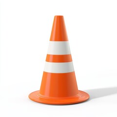 Traffic Cone 3D Illustration  Isolated White Background  Orange and White  Safety Equipmen