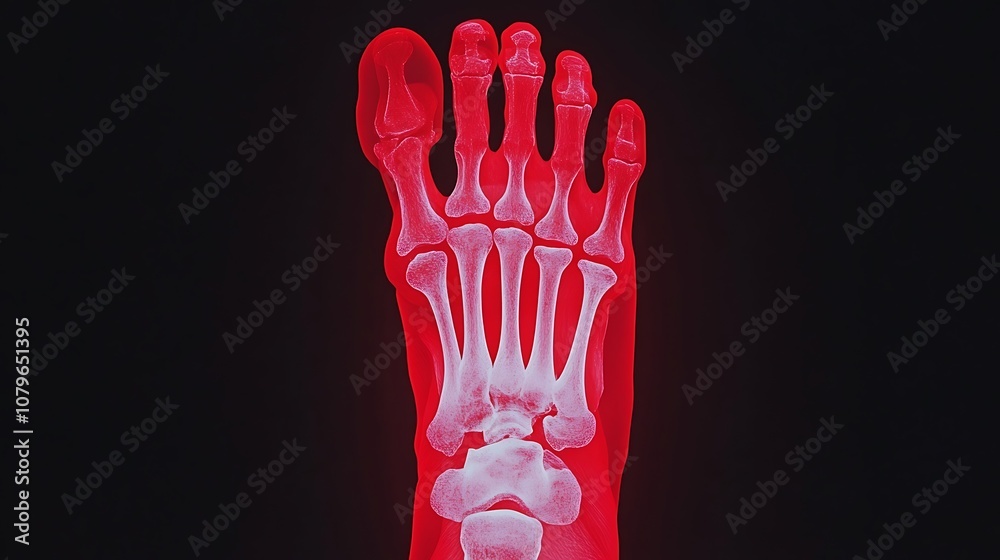 Sticker Detailed X ray Image of a Human Foot Skeleton Showing the Complex Bone Structure and Anatomy  This Medical Diagnostic Image Can Be Used for Healthcare Anatomy Radiology and Science Related Purposes