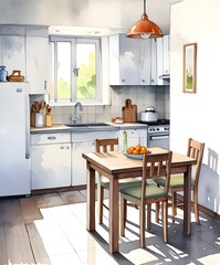 Fototapeta premium Cozy Kitchen Watercolor Art Simplicity Life