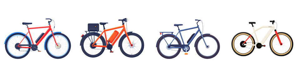 Obraz premium A diverse collection of modern electric and classic pedal powered bicycles showcasing the latest advancements in sustainable transportation and active outdoor lifestyle choices