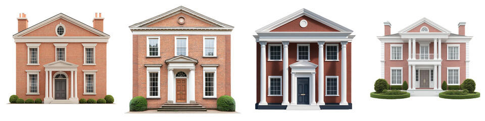 Naklejka premium Majestic Colonial Style Mansion with Ornate Architectural Details and Lush Landscaping Impressive historic property with classic design elements grand entrance and well maintained outdoor grounds