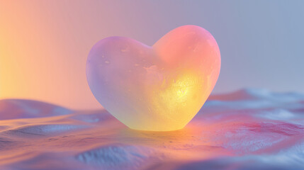Fototapeta premium Translucent glowing heart shape on textured surface with pastel lighting