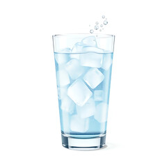 illustration effervescent a glass of soda water with ice cube and bubbles