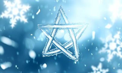A frosty star symbol surrounded by a snowy blue background, evoking a winter theme.