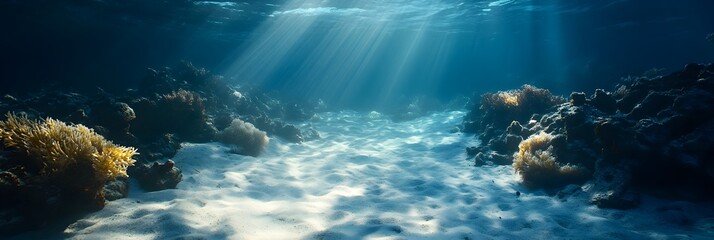 Obraz premium Serene Underwater Scene with Sunlight Shining on Ocean Beach