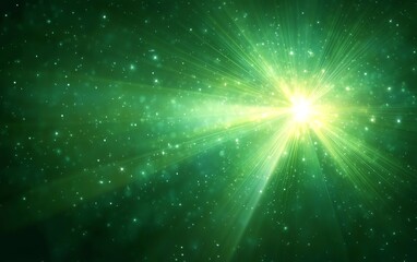 Asymmetric green light burst, radiant energy on a dark green backdrop, glowing abstract rays with visual depth, mystical ambiance, perfect for modern digital wallpapers
