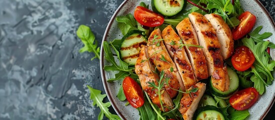 Grilled Chicken Salad with Cucumber and Cherry Tomatoes