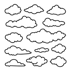 illustration of a collection of doodle clouds on a white background.