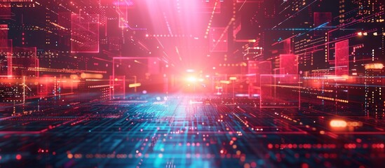 Obraz premium Digital Abstract with Red and Blue Lights