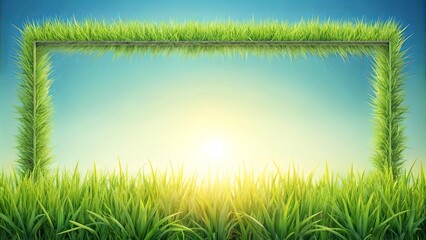 Fototapeta premium A Vibrant Grassy Frame Encircles a Sunlit Sky, Creating a Natural Canvas for Springtime Dreams