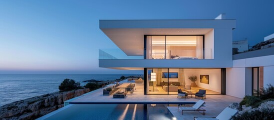 Fototapeta premium Modern Villa with Ocean View and Infinity Pool