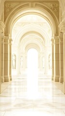 Obraz premium Grand Marble Archway with Angelic Carvings Glowing with Soft Light on White Background