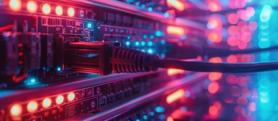 Fototapeta premium Close-up of Network Cables in a Data Center