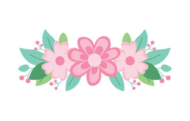 Beautiful Pink Girly Flower Floral Crown with Natural Nature Leaves