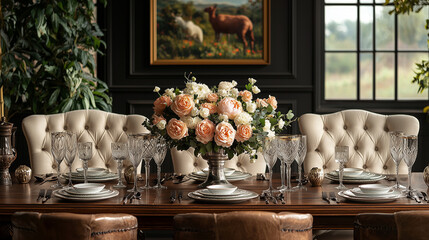 Elegant Table Setting: A picture-perfect table setting for a special occasion with a floral centerpiece, crystal glassware, and luxurious details.