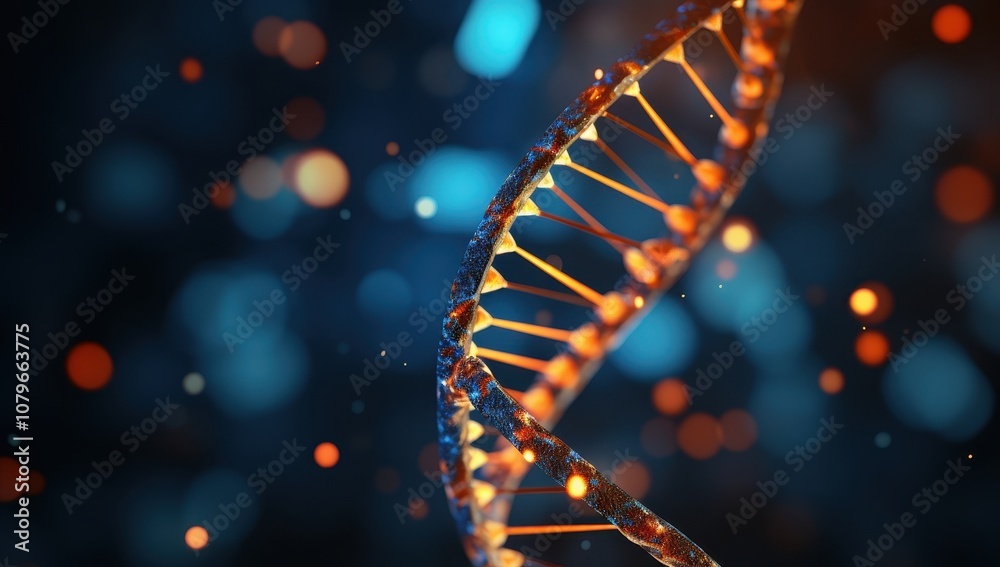 Poster Close-up of a DNA Double Helix with a Bokeh Background