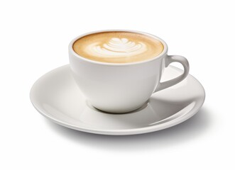 Fototapeta premium A Cup of Cappuccino with Latte Art on a White Saucer