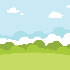 Obraz premium Flat garden landscape background. Summer landscape with green hill on background. Green field vector illustration