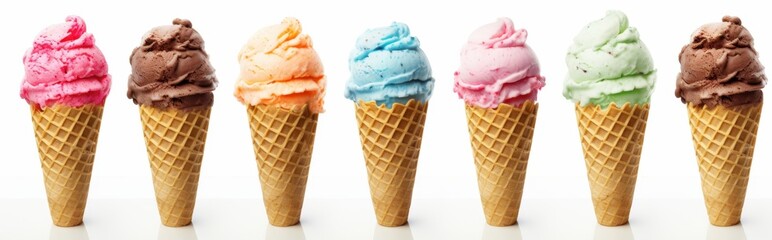 Seven Scoops of Ice Cream in Waffle Cones