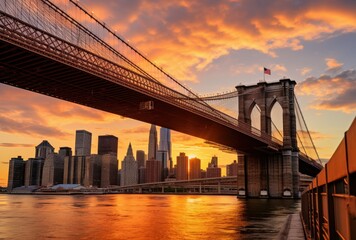 Fototapeta premium The Brooklyn Bridge at Sunset Overlooking the Manhattan Skyline