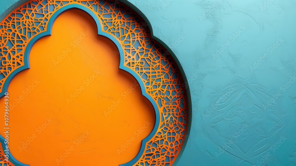 Poster intricate orange and blue geometric pattern with textured background