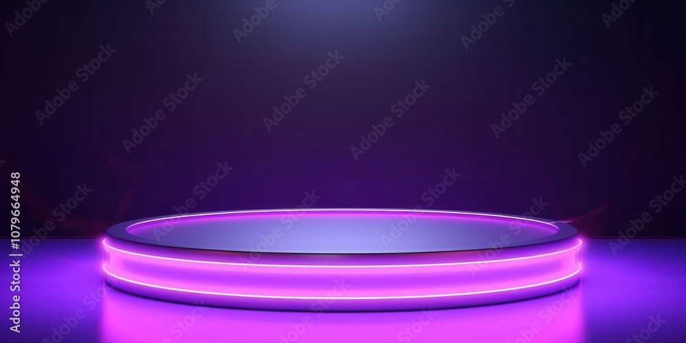 Aufkleber a circular platform with double neon pink lights in a dark purple setting