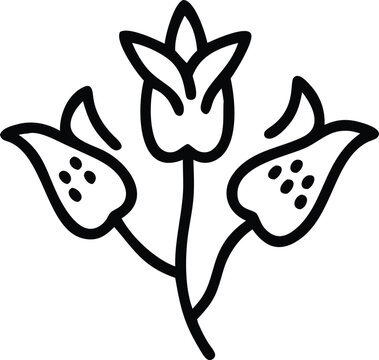 recommend clip art: Abstract Floral Outline with Three Buds, Black outline illustration of a stylized floral design featuring three buds with dotted accents, connected by a central stem.
                    
