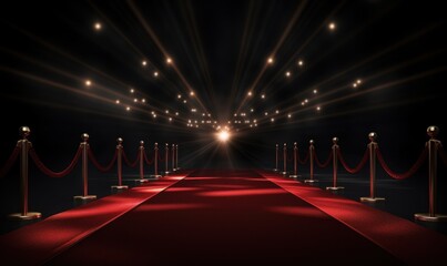 Red Carpet Entrance with Golden Stanchions and Spotlights