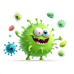 Fototapeta premium Friendly Cartoon Germ Character on White Background