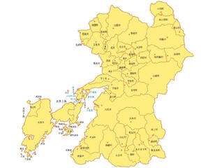 熊本県　地図　黄色　イラスト