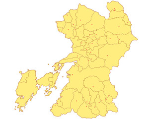 熊本県　地図　黄色　イラスト