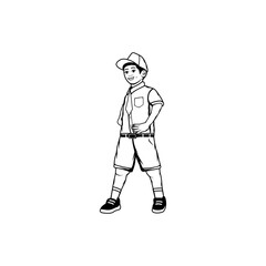 elementary school boys wear black and white uniform hats vector line art