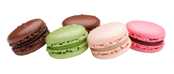 Colorful assorted macarons on a white background. transparent background