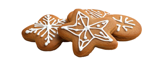 Decorative gingerbread cookies with icing. transparent background