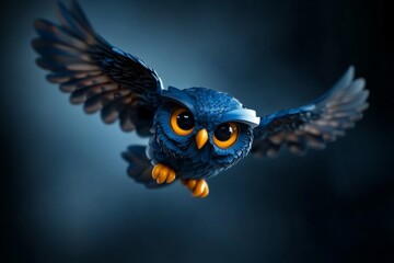 Obraz premium A whimsical 2D illustration of an owl flying, with a smooth white background creating a clean look