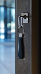Key on a Keyring Hanging on a Door Handle.