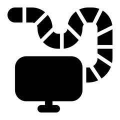 computer worm, software worm, malware, infected, virus, computer security, cyber security solid or glyph icon