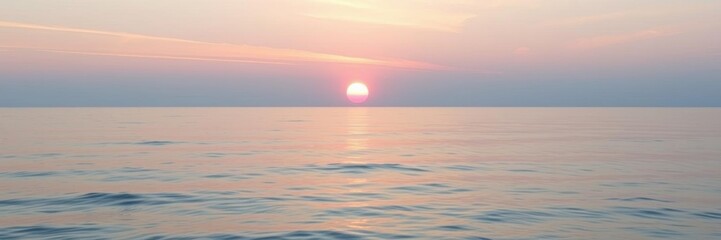 Peaceful sunrise over the ocean with soft pastel colors reflecting on the water surface, beauty, tranquil