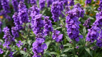 Obraz premium Vibrant purple flowers blooming in a lush garden setting, nature, beautiful